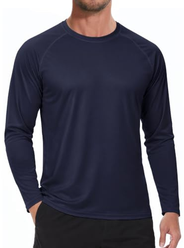 SMENG Sun Protection UPF 50+ Long Sleeve UV Shirts for Men Dri Fit Breathable Tshirts Men UK Workout Running Top Navy XL