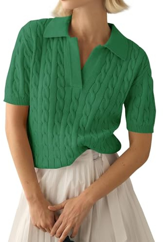 LACOZY Womens Summer Short Sleeve Tops V Neck Ribbed Knit Polo Sweater Shirts Casual Lightweight Pullover Shirt 2026