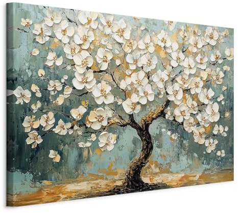 murando - Quadro Fonoassorbente Fiori Primaverili su Tronco Marrone 120x80 cm 1 Pezzo - Canvas - Quadri Acustici Grandi - Pannelli Fonoassorbenti Decorativi - Soggiorno - b-H-10225-b-a