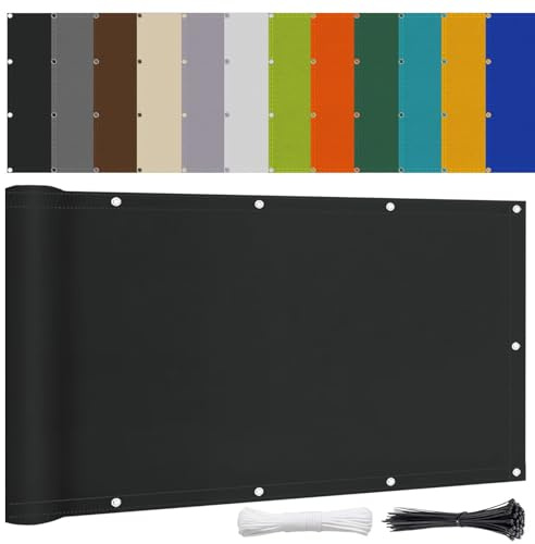 RETYOVE Pantalla Privacidad Balcon Impermeable Cubierta de Privacidad Protección UV Cubierta de Barandilla para Exterior Terraza Patio Jardín Balcón Negro 0.7x2m