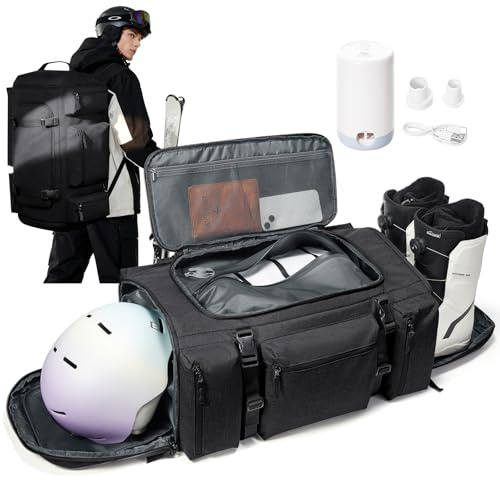 VENATIN Skischuhtasche Mit Helmfach Große Kapazität Skitasche 70L Skitasche für Skischuhe, Helm & Zubehör,Wasserfest Vakuumkompression Und Outdoor Aktivitäten,Schwarz