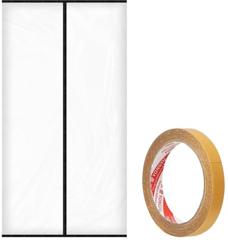 CPROSP Puerta Antipolvo para Obras con Cierre Magnético 120×220cm, Puerta Plastico Cremallera con 1× Cinta de Doble Cara, Cortina Antipolvo de EVA para Renovación & Obras, Protección Contra el Frío