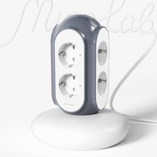 MiaoLab Tower Power Strip med 6 AC-uttag, 3680W/16A, 1420J Surge Protector, 479 g viktbas, 6,5 ft tung förlängningssladd, inbyggt överladdningsskydd, perfekt för kontor, sovrum och kök