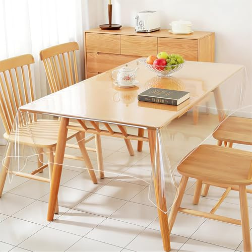 Umllpet Bordsduk transparent tvättbar, 140 x 180 cm transparent PVC-folie bordsfolie, 0,13 mm tjock transparent bordsduk, vattentät oljebeständig bordsskyddsfolie för bröllop inomhus utomhus