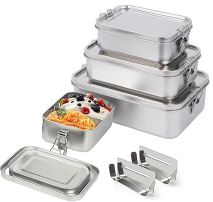 Suetou 4 fiambreras de acero inoxidable 304, con fiambrera, en los volúmenes, 550 x 2/850/1400 ml, cajas bento con compartimentos, oficina, pícnic, apto para lavavajillas