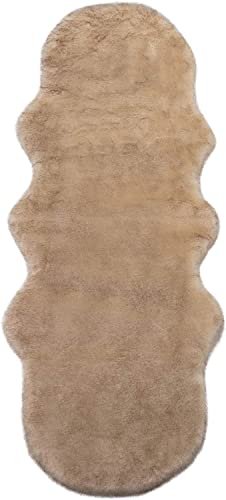 WOLTU Fellteppiche Schaffell, Kunstfell Lammfellimitat Teppich flauschig, Longhair Fell Optik, Dekofell für Stühle, Couch, Sofa Wohnzimmer Schlafzimmer, Weiß + Braun,(170-180) x 60cm