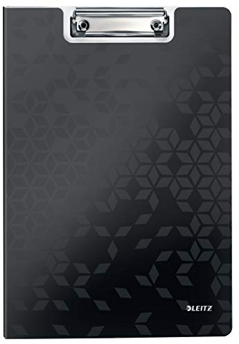 Leitz WOW A4 Klemmbrettmappe mit Abdeckung, Leichtes Polyfoam, Strapazierfähiges Klemmbrett mit Abdeckung, Für bis zu 80 Blatt, Schwarz, 41990095