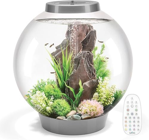 biOrb Classic 60 Acrylic 16-Gallon Aquarium with Multi-Color Remote-Controlled LED Lights Modern Tank for Tabletop Display, Silver