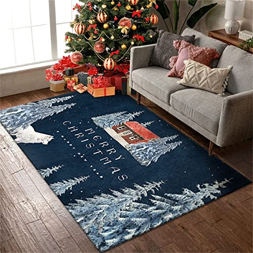 DECORN Christmas Carpet Area Rug Living Room Santa Claus Bedroom Bedside Blanket Children's Room Splicing Floor Mat Cartoon Snowflake Carpet Door Mat (Gray Blue,60 x 90 cm)