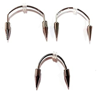Caiyao 3Pcs No Piercing Stainless Steel Vampire Teeth Fangs Set Barbell Canine Smile Teeth Spike Tiger Lips hoop Ring for Women Men Halloween Party Easter Body Jewelry-D 3pcs