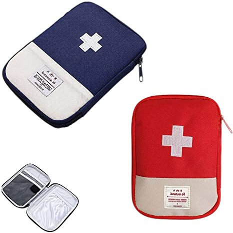 PXRLMYF Tasche Erste Hilfe Set,2 Stück Mini Erste Hilfe Tasche Leer,Klein Reiseapotheke Tasche Notfalltasche für Im Büro Auf Reisen Beim Wandern Camping,Rot Blau