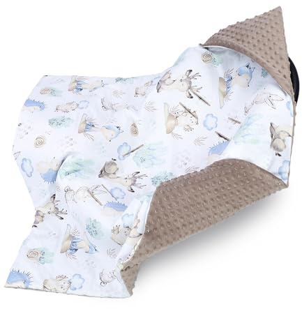 Arrullo para silla de coche y silla de paseo – suave manta Minky bebé reversible con capucha para recién nacido – uso Todo el año fuera de casa 90×90 cm Erizo caqui Oeko-Tex