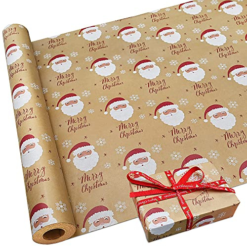 DOJoykey Rouleau de papier d'emballage de Noël, 16 m x 43 cm, papier d'emballage kraft recyclable, pour emballage cadeau, décoration de fête de Noël