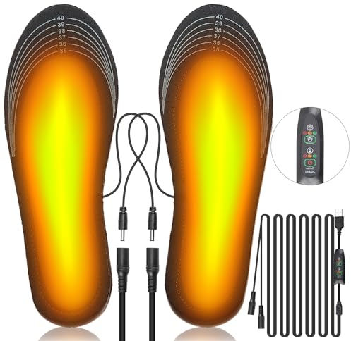 SelfTek Beheizbare Einlegesohlen, USB-betriebene Heizungseinlagen mit Einstellbarer Temperatur und Timer, Waschbare, Zuschneidbare Thermo-Einlegesohlen Winterfußwärmer für Frauen (Größe: 35-40)