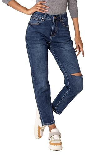 Nina Carter Jeans Boyfriend pour femme, taille haute, coupe MOM, genoux coupés, aspect usé, effet délavé, XL