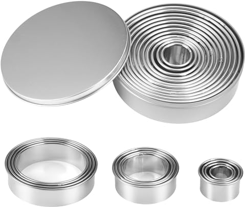 12 Piezas Cortadores de Galletas Redondos,Molde Circular de Acero Inoxidable,Cortador de Galletas de Acero Inoxidable con Caja de Almacenaje, Molde Galletas para Galletas Donuts Pastel Cookie Fondant