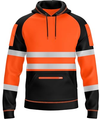 trending babz Sweat à Capuche Haute visibilité 2 Tons Jaune Orange avec Bande réfléchissante 3 Fermetures éclair patchées pour vêtements de Travail de sécurité S-2XL