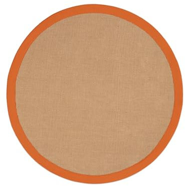 carpetfine Sisalteppich Naturfarbe Ø 60 cm handgewebt mit Bordüre aus Baumwolle in Orange | Moderner Rutschfester Flachgewebe Teppich Uni aus Naturfasern für Wohnzimmer, Schlafzimmer