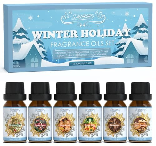SALUBRITO Winter Essential Oils Set, Premium Holiday Fragrance Oils Gift Set for Diffuser, Home, Candle, Soap Making, Cinnamon, Gingerbread, Candy Cane, Christmas Tree, Spiced Cider, Sugar Cookies