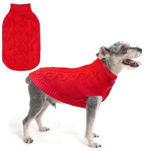 SCENEREAL Dog Sweater Cable Knit Thick Dog Knitwear Turtleneck, Red S