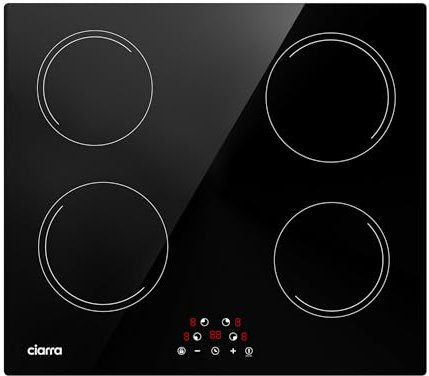 Ciarra Plaque de Cuisson à Induction - 4 Foyers - 6000W - Table de Cuisson Encastrable - Commande Tactile - 9 Niveaux - CABBIH4-E
