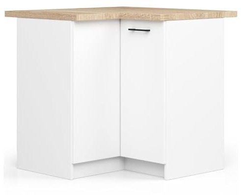 BDW - Armadio angolare da cucina con ante e piano di lavoro - 90 cm di larghezza, 85 cm di altezza - Mobile singolo (bianco)