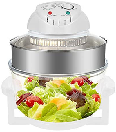 Friggitrice ad aria in vetro, forno alogeno da 17 litri, funzione timer automatico da 1300 W e 60 minuti, con anello di sollevamento staccabile e base isolante antiscivolo, per patatine fritte, pollo