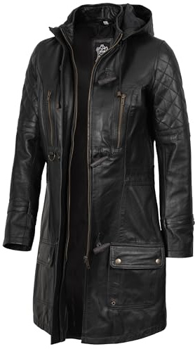 fjackets Disc Real Lambskin Leather Hooded Coat Women Black Leather Lisa | [1309254] L