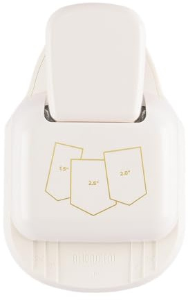 Vaessen Creative 21494-005 3-in-1 Etikettenstanzer mit Girlandespitze-3 Größen (3,8 cm, 5,1 cm, 6,4 cm) -Papierstanzer für DIY Projekte, Scrapbook Zubehör und Karten Basteln, Weiß-gold