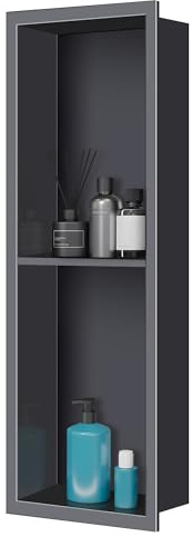 FTL Black Shower Niche,Stainless Steel Bathroom Wall Niche with Double-Layer 235 x 640 x 100 mm,Shower Alcove Wall Insert No Tiles Needed