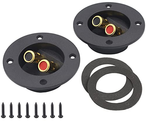 DIYEAH Caja del Altavoz y Terminal De Altavoz para Coche, Conjunto De 2 Piezas, Conectores De Subwoofer De 2 Vías, Uso Sistemas De Audio para Automóvil, Color Dorado, Tamaño Estándar