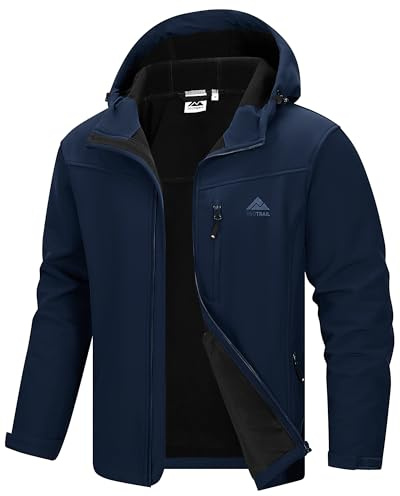 360TRAIL Softshelljacke Herren Wasserdicht Übergangsjacke Atmungsaktive Regenjacke Outdoorjacke Wanderjacke Funktionsjacke mit kapuze Navy Blau XXL