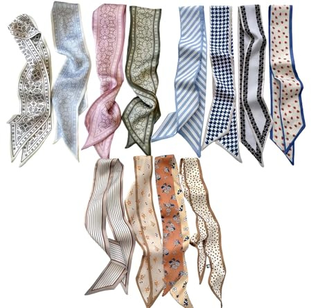 Uausyaly 12PCS Fashion Scarves for Women Multifunctional Neck Scarves Brown Purse Scarf Headbands for Bags Hair Accessories