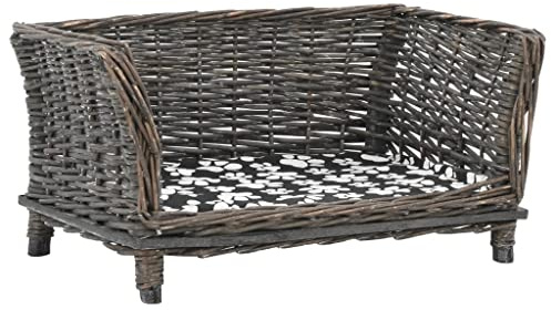 Mokuyary Hundkorg med kudde grå 50 x 33 x 30 cm naturlig pilsoffa hundkorg, hundsoffa kattsäng husdjurssäng för hundar katter