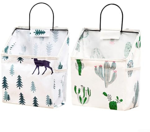 2 bolsas de almacenamiento montadas en la pared con ganchos para armario, cocina, caravana, organizador colgante, solución de almacenamiento de tela para libros, revistas, juguetes