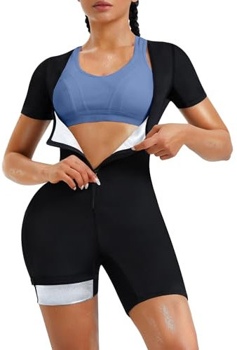 KUMAYES Tuta Completa Sauna Dimagrante Donna (Nero-Argento, L)