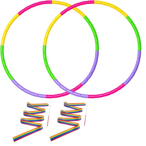 HZOUHONG Juego de 2 aros de hula hoop (70 cm de diámetro, 240 g) + banda de baile con varilla, 8 secciones de plástico entrelazables – para fitness, gimnasia, baile, exterior e interior