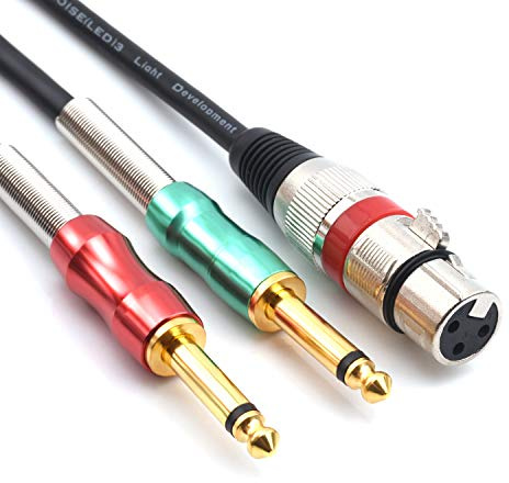SiYear - Cavo sdoppiatore audio a Y da XLR femmina a 3 pin a mono maschio, doppio, da 6,35 mm, cavo adattatore convertitore audio per microfono stereo, 2 m