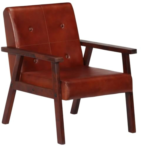 vidaXL Sillón Cuero Auténtico Butaca Mobiliario Decorativo Casa Hogar Decoración Estable Robusto Funcional Útil Clásico Práctico 61x70x74cm Marrón