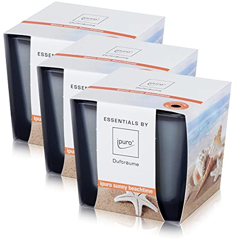 Essentials by ipuro sunny beachtime Duftkerze 125g - Sommer, Sonne, Meer – Ein wundervoll entspannter Tag am Strand (3er Pack)