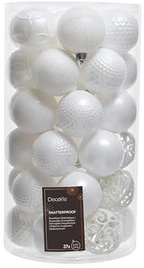 Decoris Weihnachtskugeln, Weiß, 37 Stück