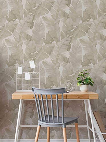 marburg Papier peint non-tissé Beige Moderne Naturelle Florale Feuilles Plante Avalon pour chambre de mouton salon ou cuisine Qualité supérieure 100% Fabriqué en Allemagne 10,05 x 0,53m 31625