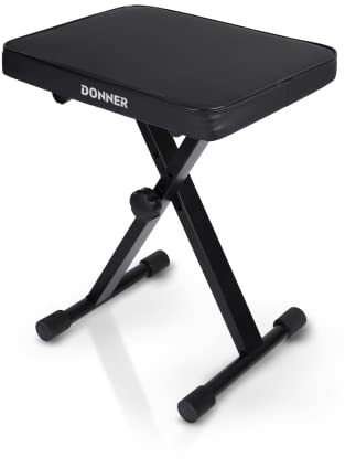 Donner Piano Bench, Adjustable Keyboard Bench Portable Stool Collapsible Chair Foldable Seat X-Style, 1.6 Inch Thickness High-Density Sponge Padded, Non-Skid Design, Black