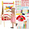 Belleur 3 in 1 Staffelei Kinder von 2–8 Jahren, Verstellbare Standtafel aus Holz, Doppelseitige Kindertafel mit Tafel und Whiteboard, Fingerfarben, Papierrolle, über 100 Zubehörteile