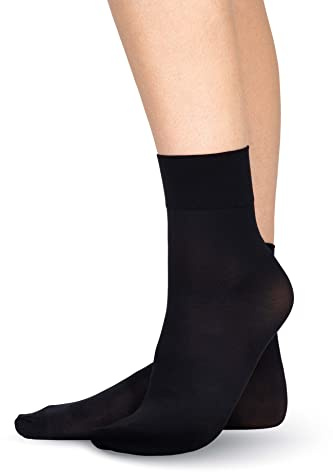 LORES Women’s Microfiber Opaque Tight Socks Crew Length 60 Denier Anti-pressure Band Ankle High Hosiery [Made in Italy]
