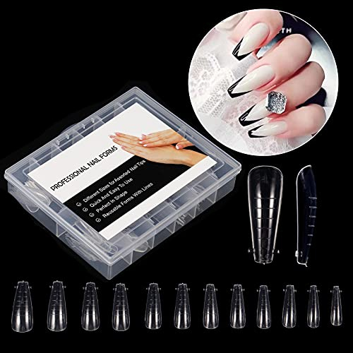 BNG 120 Stück Nagelformen Set Dual Formen Tipps Ballerina Profi Nagelverlängerung Flache Quadratische Nagel Formen Für Polymer Gel Schneller Aufbau, Vollständige Abdeckung Doppelformen-Set, Clear-5