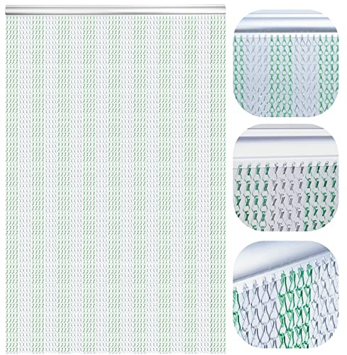 Lymmiytc Aluminium fluggardin 90 x 200 cm Kedjegardin gjord av aluminium för fluggardin altandörr, flyggardin gjord av metall Insektsskydd Skadedjursbekämpning (grön & silver)