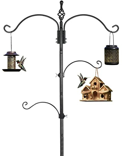83 Inch Bird Feeder Pole Shepherd Hooks for Bird Feeders,Bird Feeding Station Kit with 5 Prongs Base Hummingbird Feeder Stand Hook for Outside