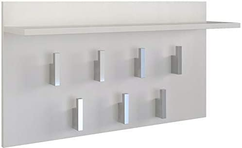 CDF Garderobenpaneel 2F| Farbe: weiß | Platz für Kleidung, Mäntel, Jacken | Ideal für Eingangshalle, Flur, Arbeitszimmer, Büro | 7 stabile Haken | Ablage für Kleinigkeiten