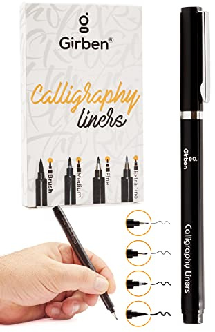 Girben Lettering - Tratto Pen Nero Set Pennarelli Professionali 8 Pezzi Calligraphy Liner Pen a Base Acqua e Asciugatura Rapida, China per Disegno e Manga, Kit Per Lettering e Line Art